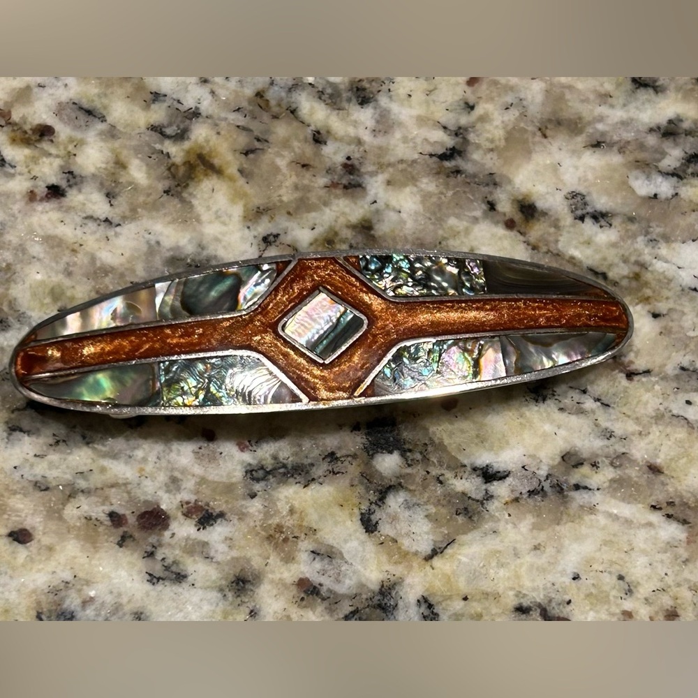 Vintage Mexican Silver and Abalone Barrette